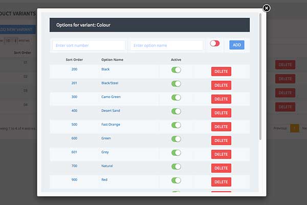 variant options modal